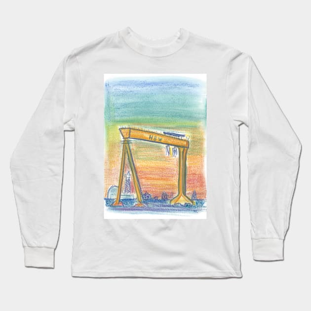 Belfast Crane Long Sleeve T-Shirt by DebTheZeb